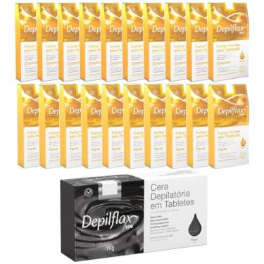Imagem de Kit Depilação 1KG Cera Quente Negra10 Folhas Facial E 10 Folhas Corporal Natural Depilflax (CERA NEGRA E FOLHAS NATURAL MEL)