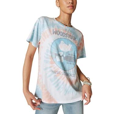Imagem de Lucky Brand Camiseta feminina Woodstock Tie Dye Boyfriend, Aqua Marine, XP