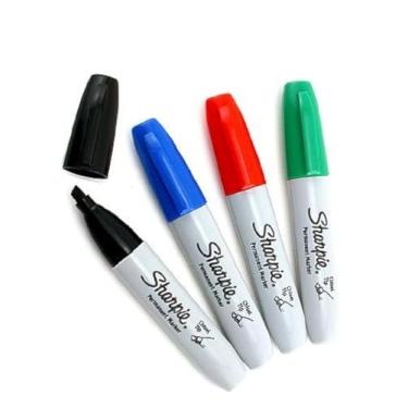 Imagem de Marcador permanente Sharpie, ponta de cinzel, preto, azul, vermelho, verde, 1 de cada cor
