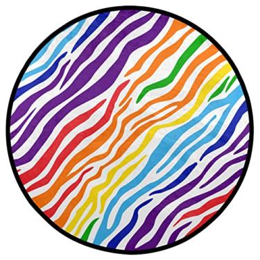Imagem de Dinarno Tapete de área redonda com padrão de zebra colorido, durável, macio, lavável, redondo, antiderrapante, tapete para quarto, sala de estar, cozinha, banheiro, decoração de pátio, tapete circular