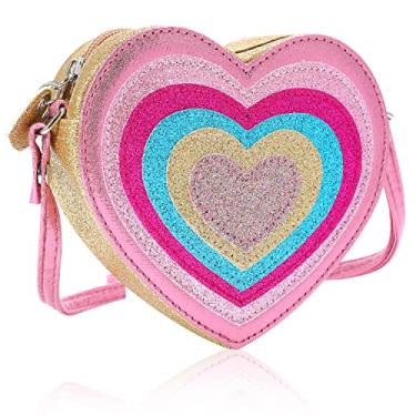Imagem de PinkSheep Bolsa infantil para meninas, presente mini bolsa de ombro infantil, carteira transversal 3-6 anos, presente moderno para meninas, Coração, P