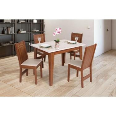 Imagem de Conjunto de Sala de Jantar Mesa Retangular Giovana com 4 Cadeiras Elane Naturalle/off White