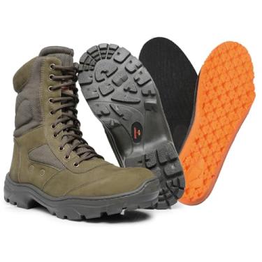 Imagem de Coturno Masculino Estilo Militar Cano Alto em Couro Legítimo Reforçado 1000 (41, Verde)