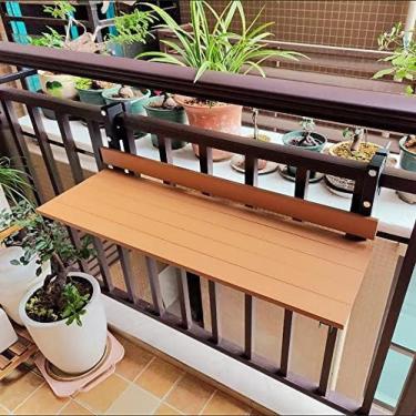 Imagem de Mesa de bar de varanda para grades, 80 * 26 cm/31,4 * 10,2 pol., Mesa de bar ao ar livre, Mesa de varanda Mesa de bar ao ar livre para pátio, Mesa lateral dobrável, Pequena mesa de serviço d