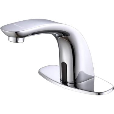 Imagem de Derpras [Versão atualizada] Torneira de banheiro sem toque com função de sensor automático, torneira de pia de banheiro mãos livres com placa de cobertura de orifício, cromo polido