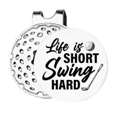 Imagem de TSUYAWU Ideias de presente para golfistas - Life is Short Swing Marcador de bola de golfe rígido - Marcador de golfe engraçado com clipe magnético para chapéu de golfe Presente novidade - Acessórios