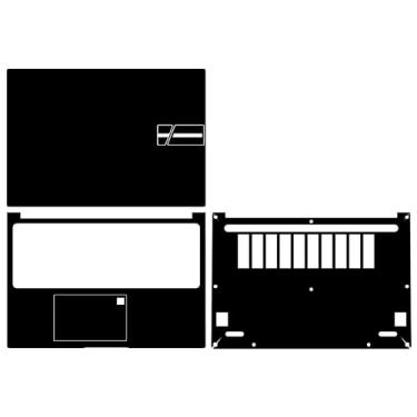 Imagem de 1 peça de fibra de carbono preta pré-cortada para laptop + 1 peça de apoio para as mãos + 1 película de vinil adesivo inferior para ASUS Vivobook 16 OLED X1605 X1605V M1605 M1605YA 2023 com orifício