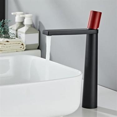 Imagem de Torneira de lavatório Torneira de lavatório de vaso sanitário, toda a bacia de cobre para casa de banho quente e fria Torneira de lavatório (cor: Preto alto vermelho)