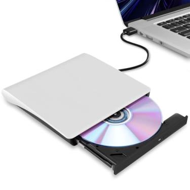 Imagem de Hcsunfly Unidade externa de CD/DVD para laptop, gravador portátil ultrafino USB 3.0 compatível com Mac MacBook Pro/Air iMac Desktop Windows 7/8/10/XP/Vista (branco)
