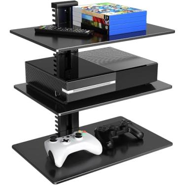 Imagem de PERLESMITH Prateleira flutuante montada na parede com suporte AV – comporta até 7,5 kg – Prateleira componente DVD DVR com vidro temperado reforçado – perfeita para leitores de DVD, TV Box e caixa de