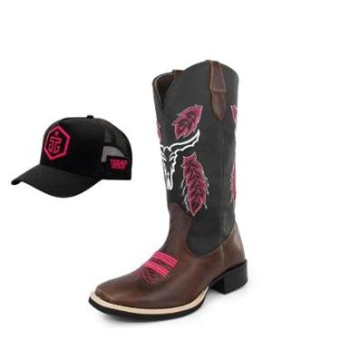 Imagem de Bota Country Texana de Bico Quadrado Feminina C.Boi + Boné-Feminino