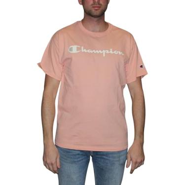 Imagem de Champion Camiseta masculina, camiseta masculina de algodão médio, camiseta masculina, escrita (regular ou grande e alto), Letra Peach Grapefruit, M