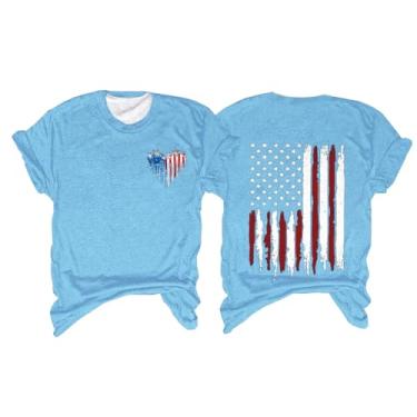 Imagem de Camisetas femininas 4th of July 4th of July Stars Stripes Camisetas fofas com bandeira dos EUA camiseta de verão, 2 - azul, G