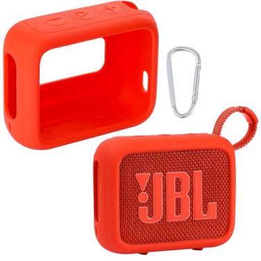 Imagem de Capa de silicone para alto-falante Bluetooth à prova d'água JBL Go 4, capa de viagem de silicone portátil com mosquetão, capa protetora (capa vermelha) - co2CREA