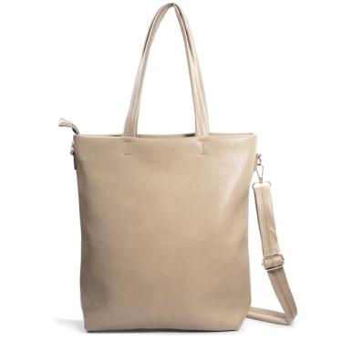 Imagem de HOXIS Bolsa feminina vertical com alça de ombro removível, bolsa de ombro de couro vegano, Nude.