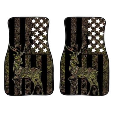 Imagem de ELEQIN Tapetes de carro tapete de carro cervo bandeira americana tapete de automóvel capa de carpete para todos os climas, suporte sem borracha