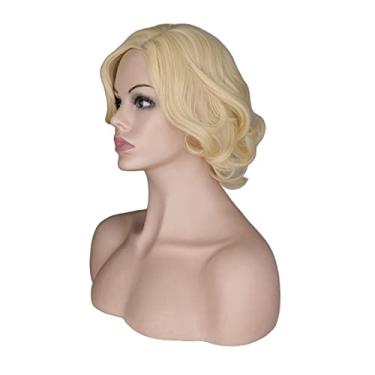 Imagem de Peruca de cabelo humano para meninas, peruca curta loira encaracolada para cosplay, festa feminina/381