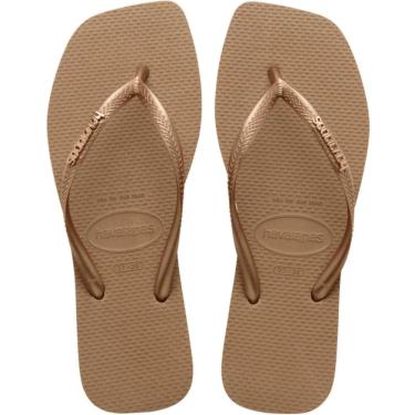 Imagem de Chinelo Dedo Feminino Casual Dia a Dia Praia Passeio Havaianas Slim Square Logo Metallic