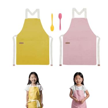 Imagem de Avental Infantil Espatulas Rosa Amarelo Criança Cozinha Kids