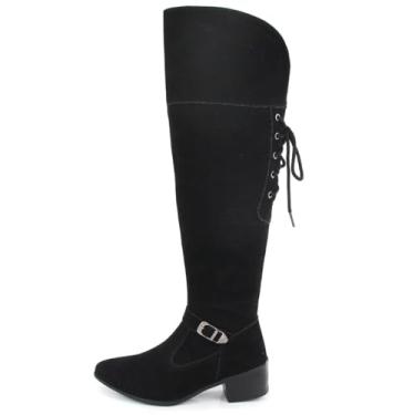 Imagem de Bota Feminina Br2 Over Nobuck Amarração Montaria Cano Alto (Preto, BR, Adulto, Numérico, 34)