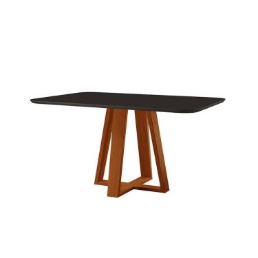 Imagem de Mesa De Jantar Floripa Madeira Maciça 140x80cm Tampo Retângular Vidro Móveis Minas Cor Preto