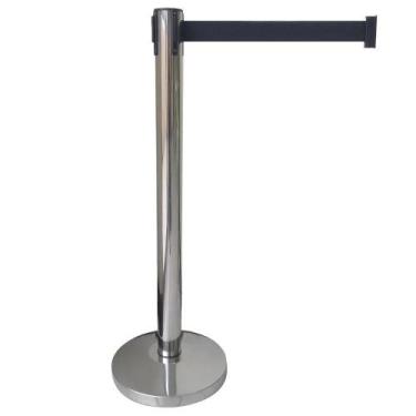 Imagem de Pedestal Organizador Separador de Fila Cromado Com Fita Retrátil Preta