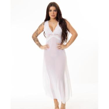 Imagem de Camisola de Tule Transparente sem Bojo Sensual Elegante Longa com Rend