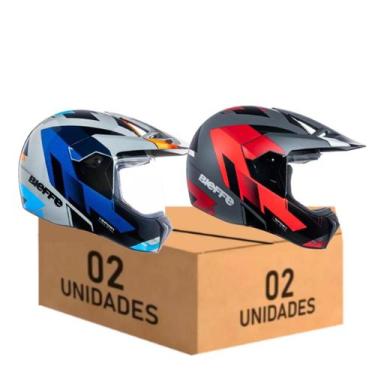 Imagem de Kit 2 Capacetes Cross Bieffe 3 Sport Cinza Azul e Vermelho Dark, Azul 