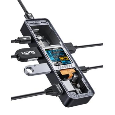 Imagem de DOCKCASE Hub USB C Visual Smart Explorer Edition (6 em 1) com porta HDMI 4K @60Hz, Gigabit Ethernet, USB-C e 2 portas de dados USB-A de 5 Gbps, entrega de energia PD de 100 W, para MacBook Air/Pro, XP e mais