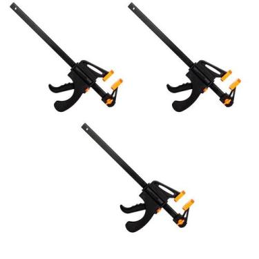 Imagem de Kit 3 Grampo Sargento Aperto Rápido Carpinteiro 200mm 8 Pol. - OMEGA