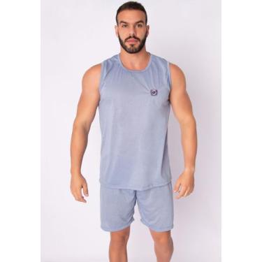 Imagem de Pijama Malha Liso Masculino Adulto Regata e Short - WLS Modas, Cinza, 