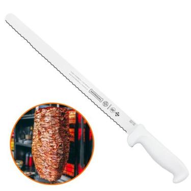 Imagem de Faca Fiambre Serrilhada 35cm 14pol Fatiador Kebab Frios Churrasco Cabo