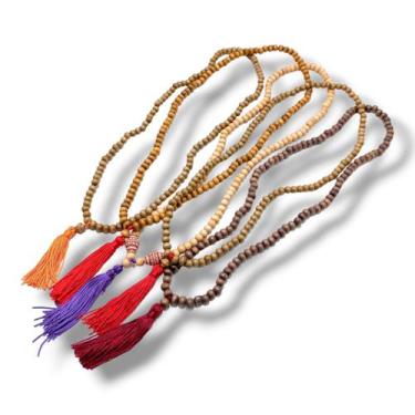 Imagem de Kit c/5 - Japamala Simples Madeira 108 Contas Diversas - Kalan