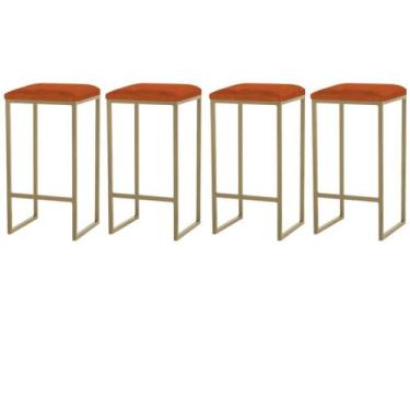 Imagem de Kit 4 Banqueta Donna Dourada Sued Terracota- Straso Móveis - Metal Móv