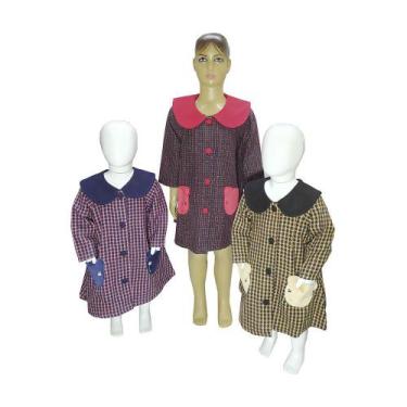 Imagem de Casaco Sobretudo Feminino Lã Xadrez Manga 3/4 Infantil - BORE, Vermelh