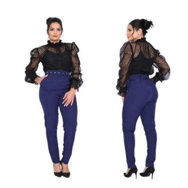 Imagem de Calça Cintura Alta com Cinto Modelo Social Alfaiataria - Nina Criações
