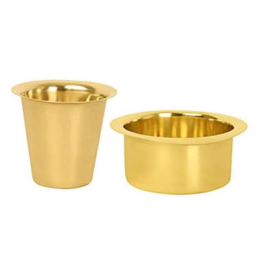 Imagem de HANDTECHINDIA Copo feito à mão, conjunto de copos de café do sul da Índia, latão, Dabara, fosco, liso, para filtro do sul da Índia, tamanho Kaapi, 120 ml