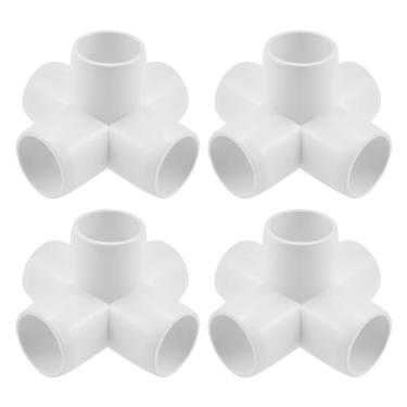 Imagem de SDTC Tech Pacote com 4 conectores de cano de cotovelo de PVC para montagem de cotovelo de móveis de grau para DIY PVC Prateleira de suporte de jardim Estrutura de armazenamento, branco, 5 Way
