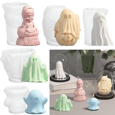 Imagem de RESIN GO Molde de vela fantasma, 5 moldes de silicone fantasma 3D para velas perfumadas de Halloween, sabonetes artesanais, cera, suprimentos para fabricação de fundição de resina epóxi, decoração de