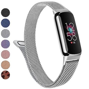 Imagem de Pulseira de metal para Fitbit Luxe Pulseiras femininas e masculinas, pulseira magnética ajustável de malha de aço inoxidável, compatível com Fitbit Luxe Fitness e rastreador de bem-estar (prata)
