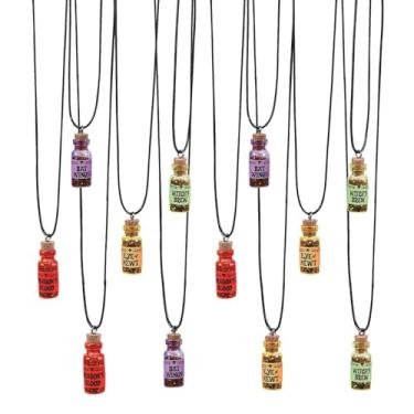 Imagem de Colares sortidos de poção de Halloween com desenhos e cores – 65 cm (pacote com 12) – Ideal para festas à fantasia e eventos temáticos