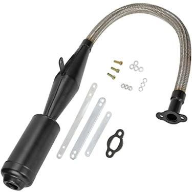 Imagem de FVRITO Silenciador de tubo de escape flexível de aço inoxidável junta silenciadora para 2 tempos 49cc 60cc 66cc 80cc 100cc motor a gás bicicleta motorizada moto motor preto