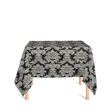 Imagem de Toalha de Mesa Quadrada em Tecido Jacquard Preto e Cru Medalhão Tradic