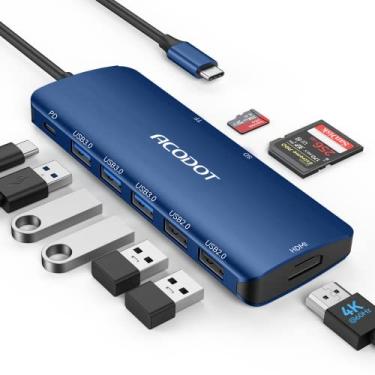 Imagem de Acodot Hub Usb C, 9 Em 1 Usb C para 4K @ 60Hz Adaptador Multiporta Hdmi, 3 Portas Usb 3.0, Leitor de Cartão Sd/Tf, 100W Pd, Adaptador Multiporta Usb C Hub Desigend para Macbook Pro Air Hp Xps Etc, Azu