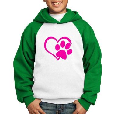 Imagem de Moletom Infantil Coração Patinha Rosa - Foca na Moda, Branco, Verde, 2