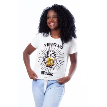 Imagem de Camiseta Feminina "Feito no Brasil:" - Identità, GG, Offwhite