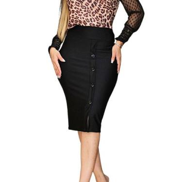 Imagem de Saia Social Midi Suplex com Fenda e Botões - G-Store, Preto, P