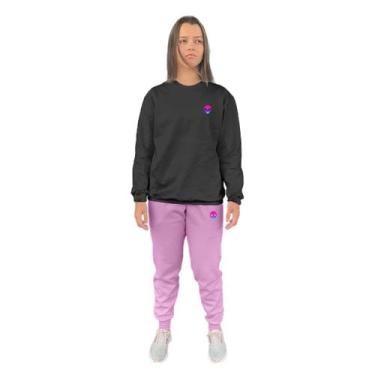 Imagem de Conjunto de Moletom Feminino Blusa Sem Capuz e Calça Jogger Estampado 
