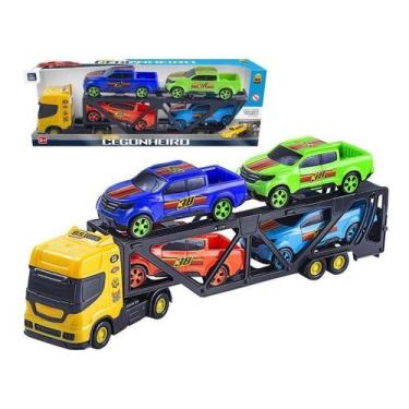 Imagem de Caminhão Cegonheiro De Brinquedo Com Rampa Com 4 Caminhonetes - BS Toy