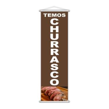 Imagem de Banner Temos Churrasco Carne Serviço Lona Marrom 100x30cm - PlimShop